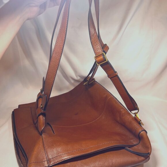 Fossil Brown/Camel Leather Backpack-Adjustable Strap-Phone Drop Pocket-Clean - Picture 6 of 15